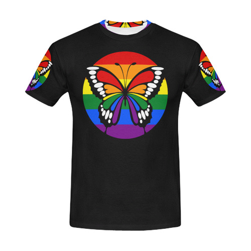 Dot Rainbow Flag Stripes Butterfly Silhouette All Over Print T-Shirt for Men (USA Size) (Model T40)