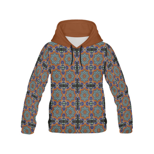 Blue and Brown Abstract All Over Print Hoodie for Women (USA Size) (Model H13)