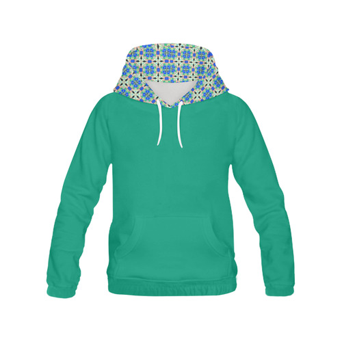 Blue Green and Peach All Over Print Hoodie for Women (USA Size) (Model H13)