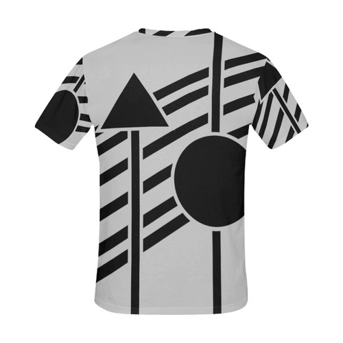 Black Geometric Art Stripes Triangle Dot All Over Print T-Shirt for Men (USA Size) (Model T40)