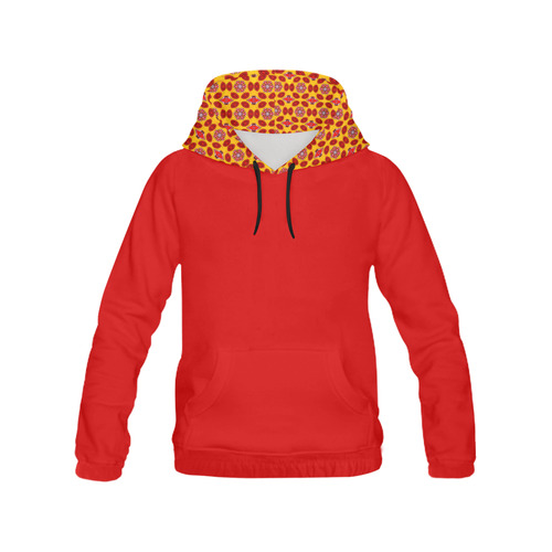 Yellow and Red Geometric All Over Print Hoodie for Women (USA Size) (Model H13)