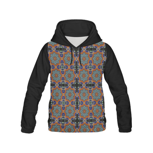 Blue and Brown Abstract All Over Print Hoodie for Women (USA Size) (Model H13)