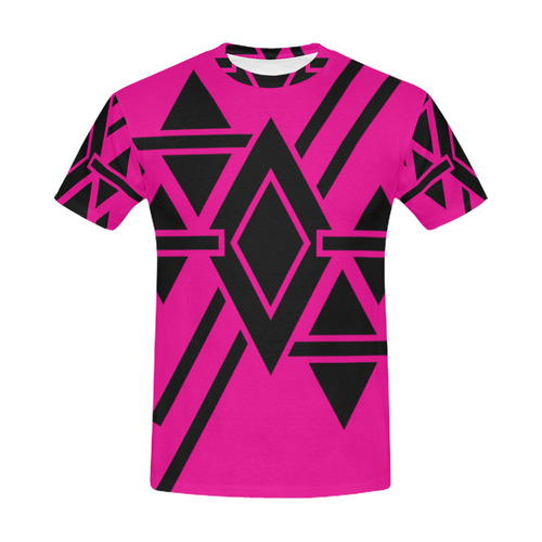 Black Geometric Art Stripes Triangles Rhombuses All Over Print T-Shirt for Men (USA Size) (Model T40)
