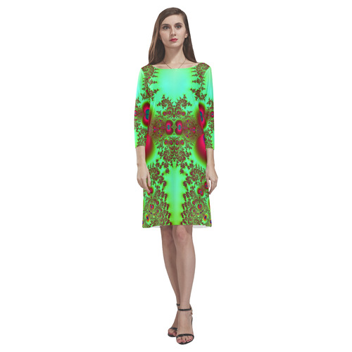 Gypsy Bohemian Lace Fractal Abstract Rhea Loose Round Neck Dress(Model D22)