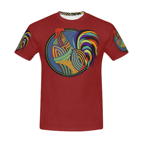 Geometric Art Colorful Rooster Button All Over Print T-Shirt for Men (USA Size) (Model T40)