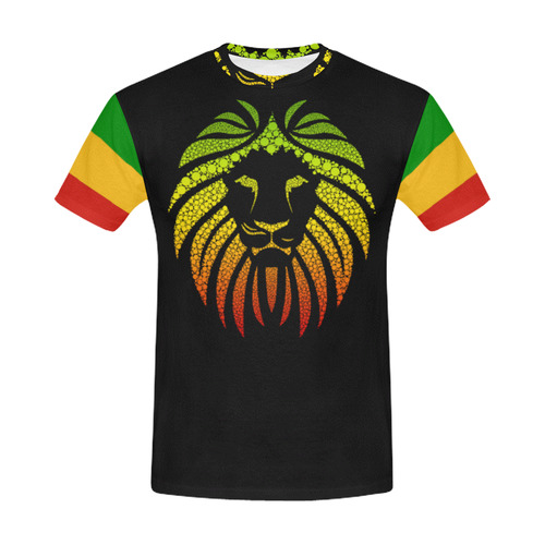 Rastafari Lion Dots green yellow red All Over Print T-Shirt for Men (USA Size) (Model T40)