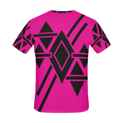 Black Geometric Art Stripes Triangles Rhombuses All Over Print T-Shirt for Men (USA Size) (Model T40)