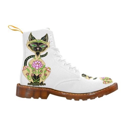 Siamese Cat Sugar Skull White Martin Boots For Women Model 1203H