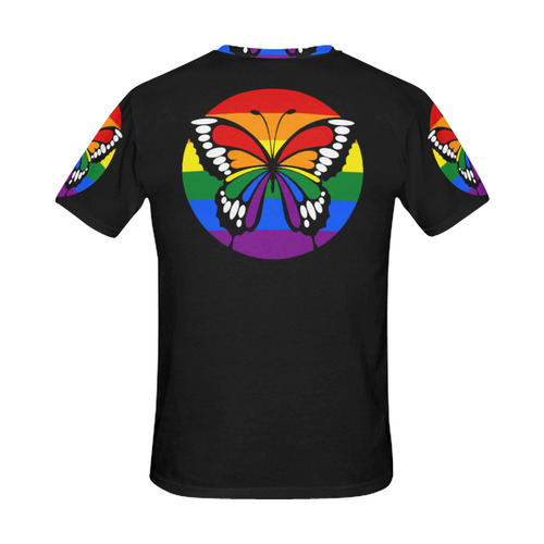 Dot Rainbow Flag Stripes Butterfly Silhouette All Over Print T-Shirt for Men (USA Size) (Model T40)