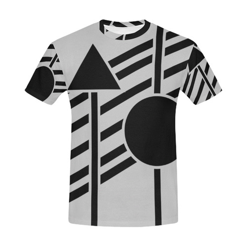 Black Geometric Art Stripes Triangle Dot All Over Print T-Shirt for Men (USA Size) (Model T40)