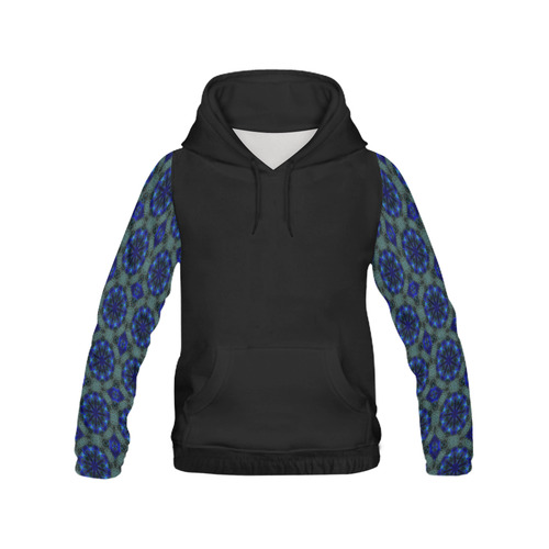 Teal Blue and Green Geometric All Over Print Hoodie for Women (USA Size) (Model H13)