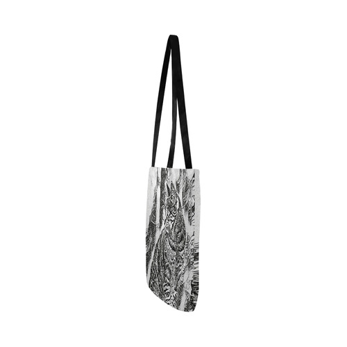 Black White Drawing of a CAT Reusable Shopping Bag Model 1660 (Two sides)