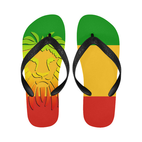 Rastafari Lion Flag green yellow red Flip Flops for Men/Women (Model 040)