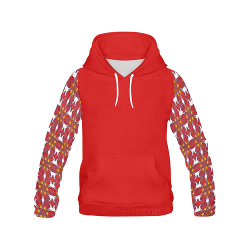 Red and Yellow Geometric All Over Print Hoodie for Women (USA Size) (Model H13)