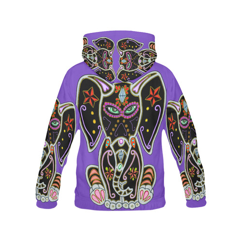 Mystical Sugar Skull Elephant Purple All Over Print Hoodie for Women (USA Size) (Model H13)