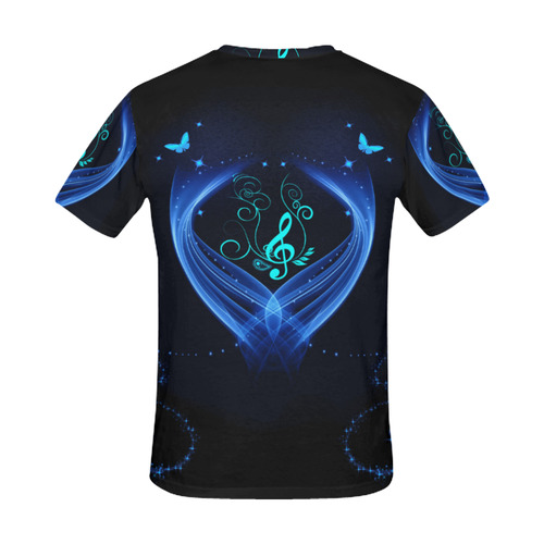 Blue clef with glowing butterflies All Over Print T-Shirt for Men (USA Size) (Model T40)