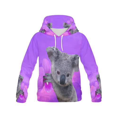Koala and Orchid All Over Print Hoodie for Women (USA Size) (Model H13)