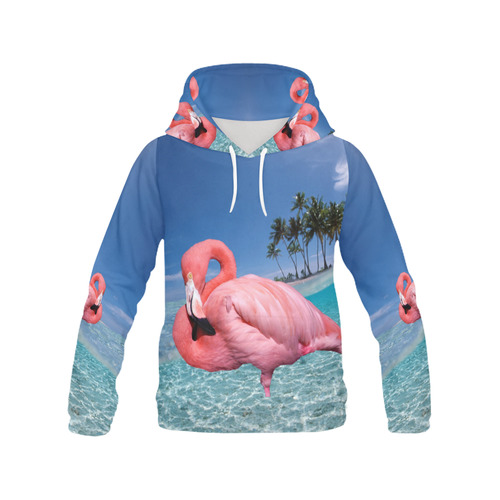 Flamingo and Palms All Over Print Hoodie for Women (USA Size) (Model H13)