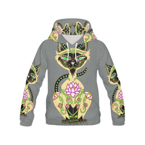 Siamese Cat Sugar Skull Grey All Over Print Hoodie for Men (USA Size) (Model H13)