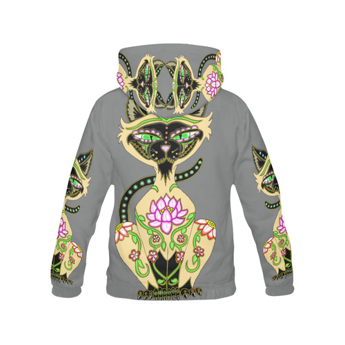 Siamese Cat Sugar Skull Grey All Over Print Hoodie for Men (USA Size) (Model H13)