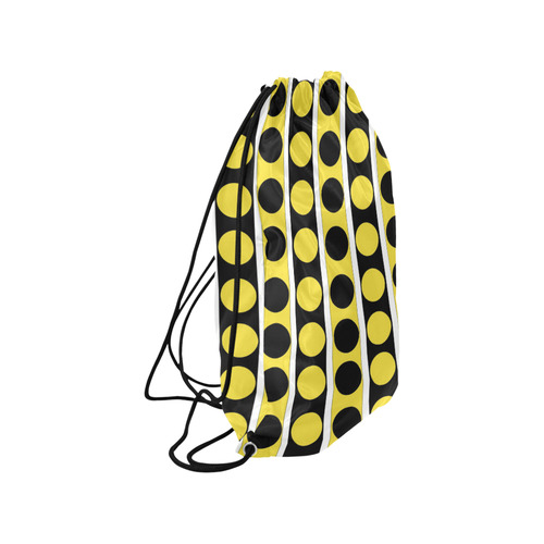 Black, White, Yellow Stripes and Circles Medium Drawstring Bag Model 1604 (Twin Sides) 13.8"(W) * 18.1"(H)