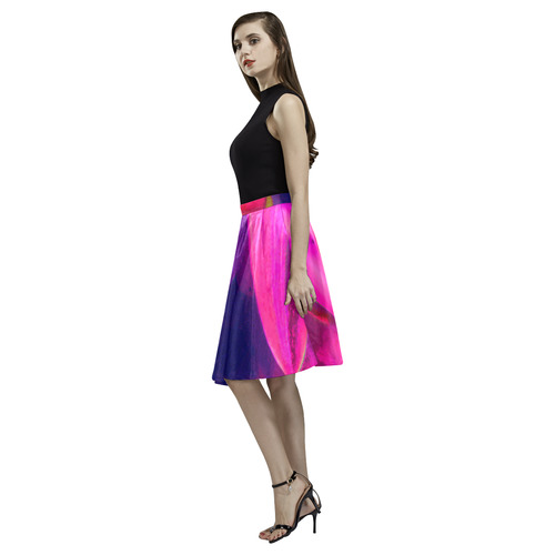 Hot Neon Flower Melete Pleated Midi Skirt (Model D15)