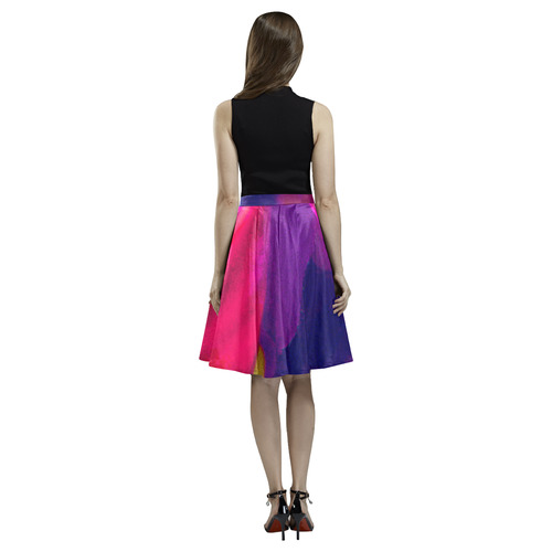 Hot Neon Flower Melete Pleated Midi Skirt (Model D15)