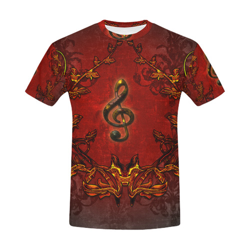 Music, clef and red floral elements All Over Print T-Shirt for Men (USA Size) (Model T40)
