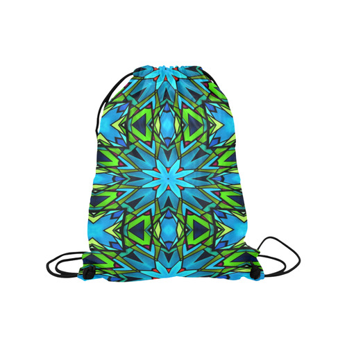 Blue and Green Stained Glass Medium Drawstring Bag Model 1604 (Twin Sides) 13.8"(W) * 18.1"(H)