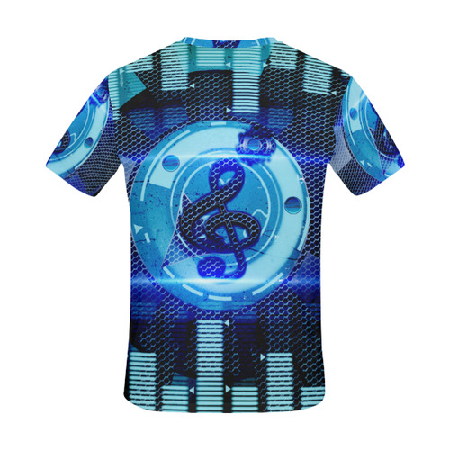 Music, clef in blue mechanical design All Over Print T-Shirt for Men (USA Size) (Model T40)