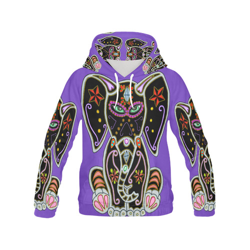 Mystical Sugar Skull Elephant Purple All Over Print Hoodie for Women (USA Size) (Model H13)