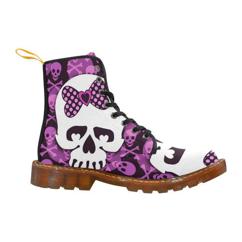 Pink-Poka-Dot-Bow-Skull Martin Boots For Women Model 1203H