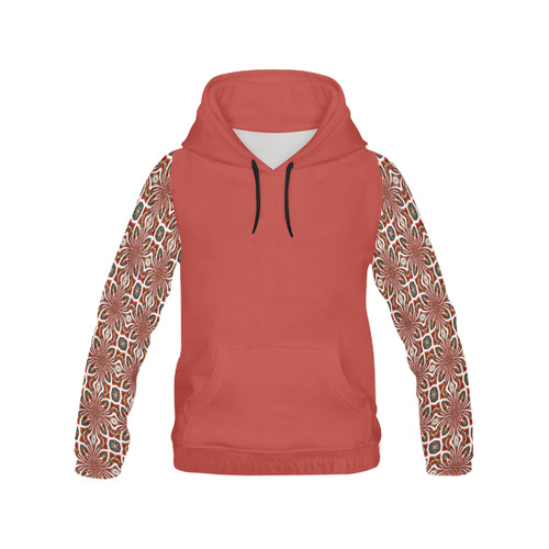 Red and White Abstract All Over Print Hoodie for Women (USA Size) (Model H13)