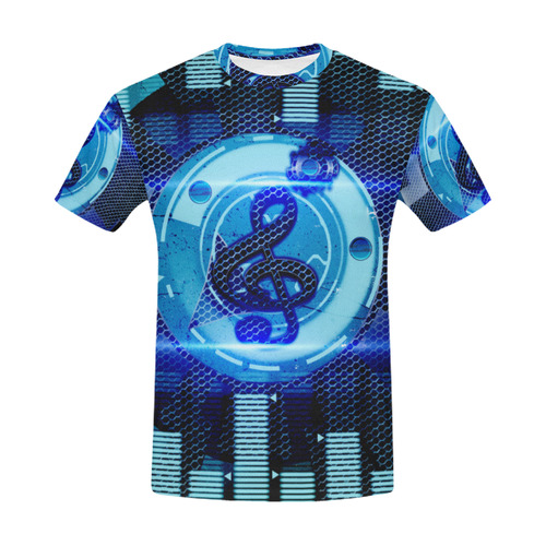 Music, clef in blue mechanical design All Over Print T-Shirt for Men (USA Size) (Model T40)