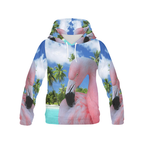 Flamingo and Beach All Over Print Hoodie for Women (USA Size) (Model H13)