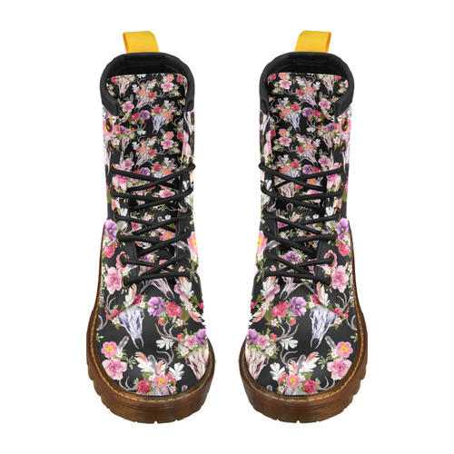 Floral Skull High Grade PU Leather Martin Boots For Women Model 402H