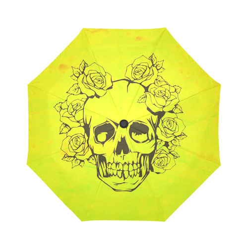 Skull with roses, yellow Auto-Foldable Umbrella (Model U04)