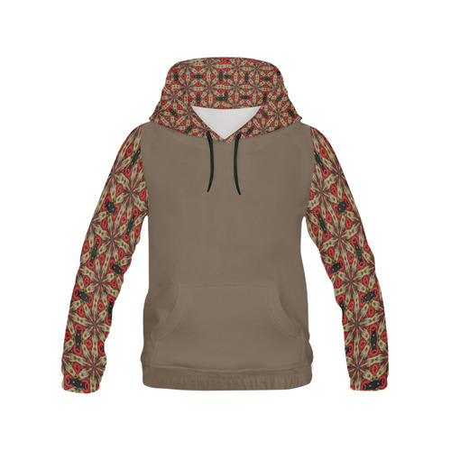 Red and Taupe All Over Print Hoodie for Women (USA Size) (Model H13)