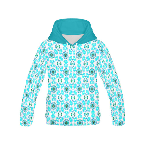 Aqua Geometric All Over Print Hoodie for Women (USA Size) (Model H13)