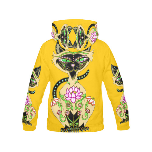 Siamese Cat Sugar Skull Yellow All Over Print Hoodie for Men (USA Size) (Model H13)