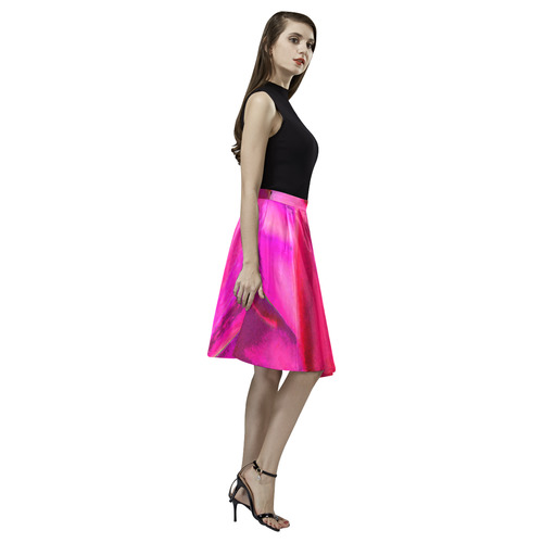 Hot Neon Flower Melete Pleated Midi Skirt (Model D15)