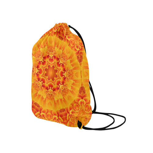 Orange Marigold Mandala Medium Drawstring Bag Model 1604 (Twin Sides) 13.8"(W) * 18.1"(H)