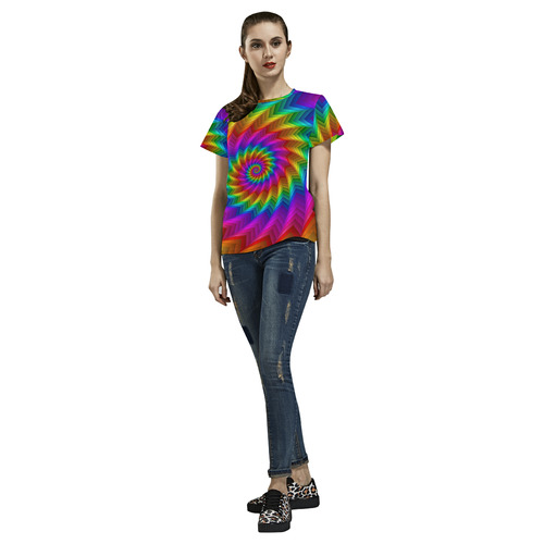 Psychedelic Rainbow Spiral All Over Print T-Shirt for Women (USA Size) (Model T40)