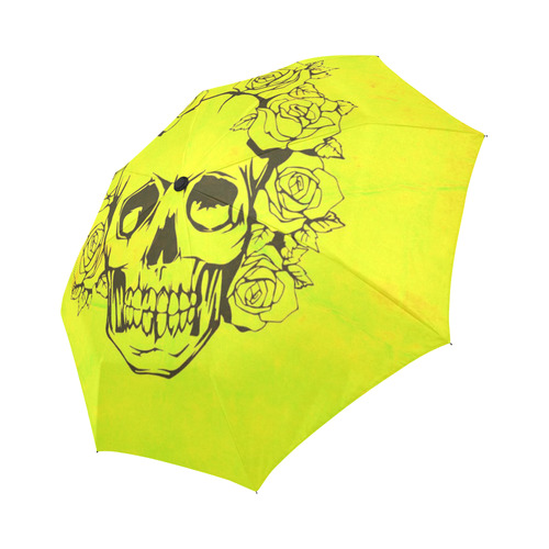 Skull with roses, yellow Auto-Foldable Umbrella (Model U04)