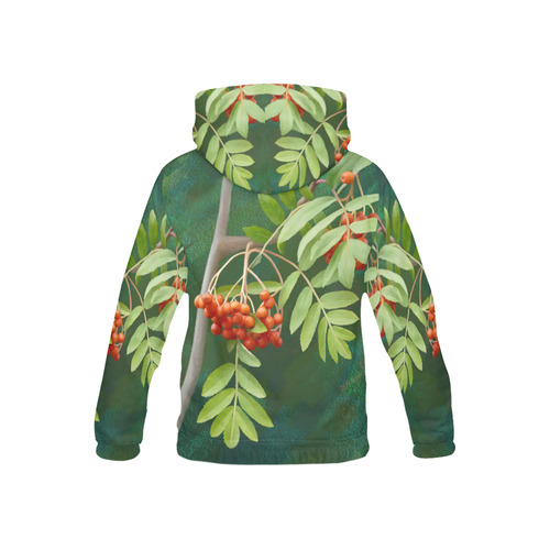 Plant Watercolor Rowan tree - Sorbus aucuparia All Over Print Hoodie for Kid (USA Size) (Model H13)