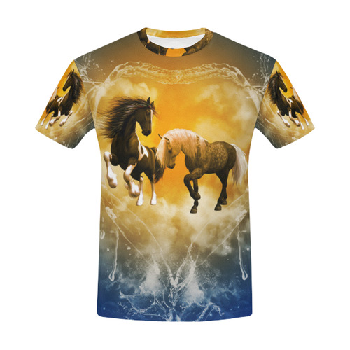 Horses with heart made of water All Over Print T-Shirt for Men (USA Size) (Model T40)