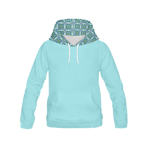 Blue and Gold All Over Print Hoodie for Women (USA Size) (Model H13)