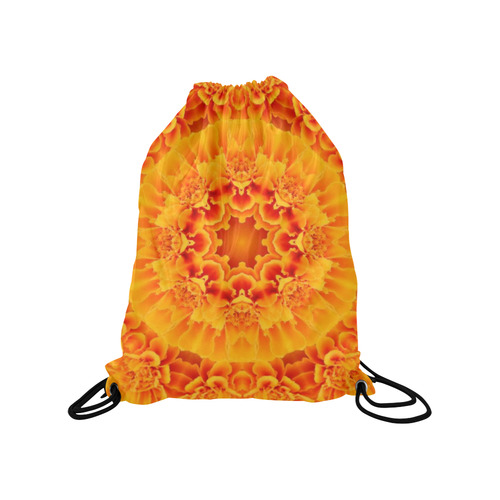 Orange Marigold Mandala Medium Drawstring Bag Model 1604 (Twin Sides) 13.8"(W) * 18.1"(H)