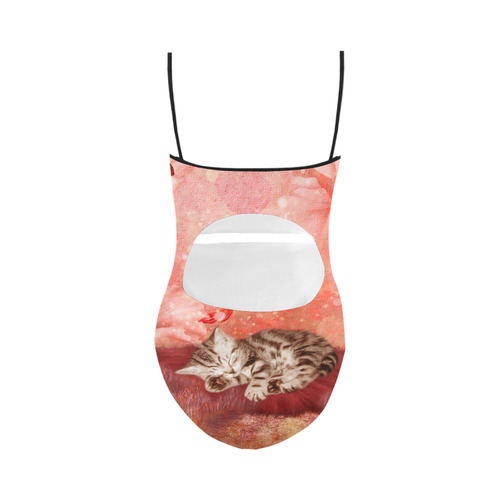 Sweet little sleeping kitten Strap Swimsuit ( Model S05)