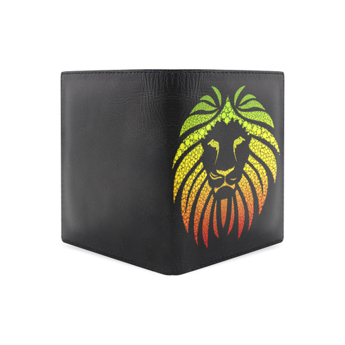 Rastafari Lion Dots green yellow red Men's Leather Wallet (Model 1612)